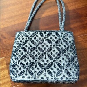 Elegant Beaded Gray vintage Handbag